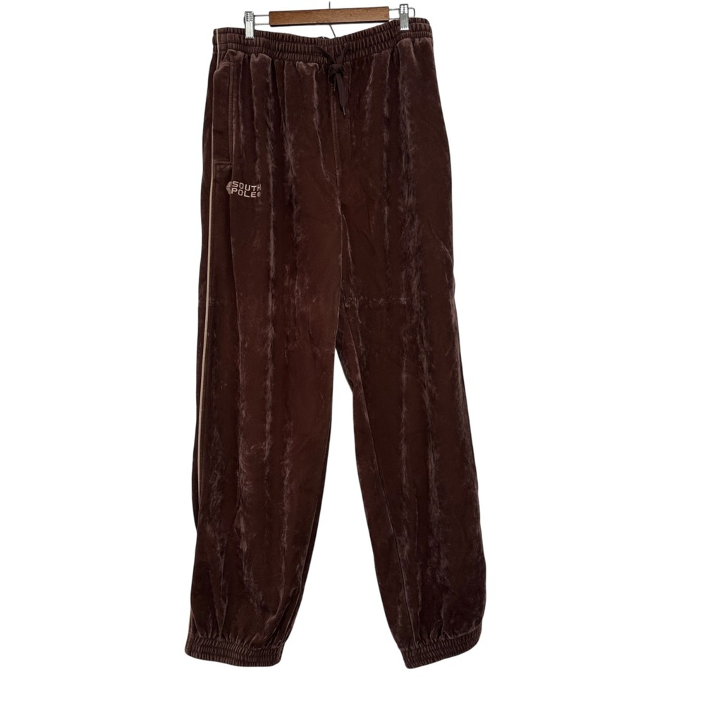 SOUTHPOLE Vintage Brown Velour Pants Joggers Zip Elastic Cuff Lined Fleece‎ 2XL